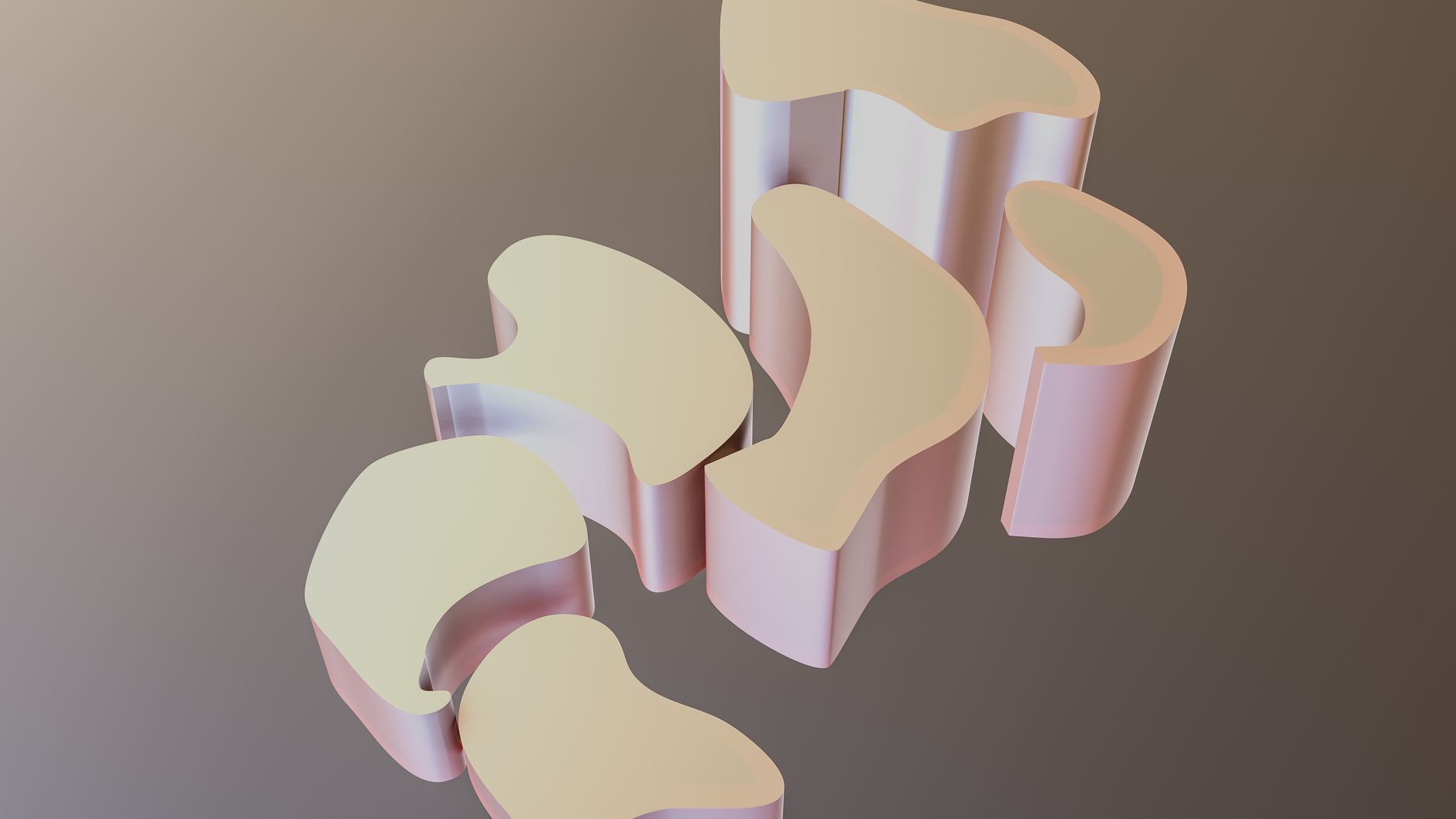 Abstract 3D shapes with a smooth pastel finish set against a gradient background.