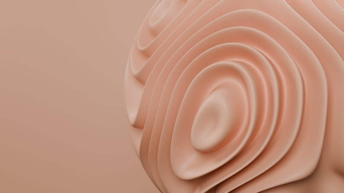 Abstract 3D organic structure featuring soft pastel tones with a wavy texture.